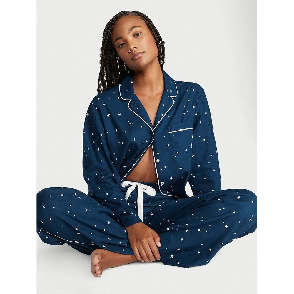 Victoria's Secret Womens Celestial Star Moon Pajama Set Medium Blue Modal Cotton